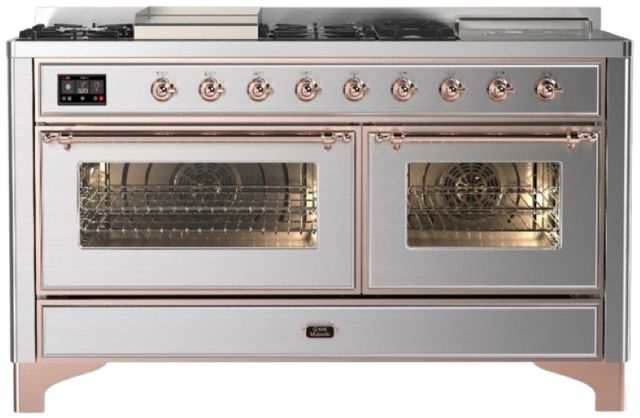 Ilve® Majestic III 60" Stainless Steel Pro Style Dual Fuel Liquid Propane Range with French Top and Copper Trim-0