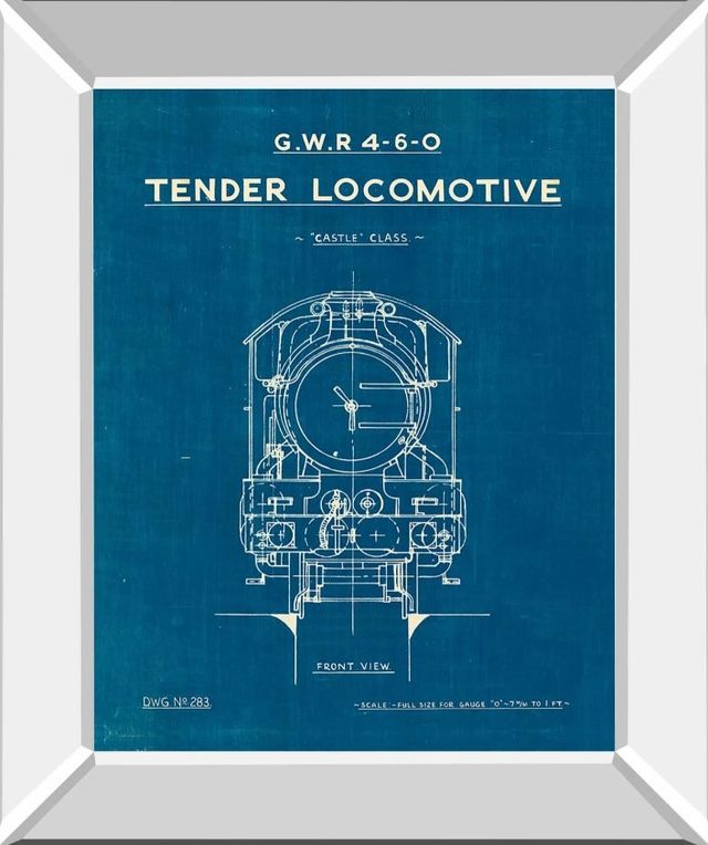 Classy Art Locomotive Blueprint II by Wild Apple Portfolio Mirror Framed Wall Art-0
