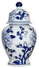 A & B Home Blue/White Magnolia Pattern Ginger Jar-0