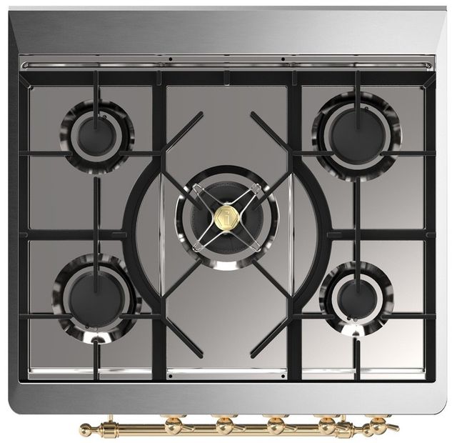 Ilve® Majestic III 30" Custom Pro Style Dual Fuel Natural Gas Range with Solid Door and Brass Trim-2