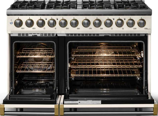 Viking® 5 Series 48" Pure White Pro Style Dual Fuel (NG) Range with Brushed Brass Trim-1