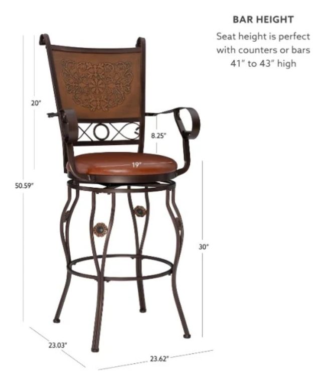 Powell® Beatrix Bronze/Rust Big And Tall Armed Bar Stool-2