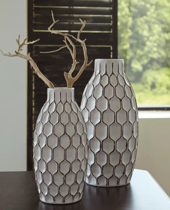 Signature Design by Ashley® Dionna 2-Piece White Vase Set-1