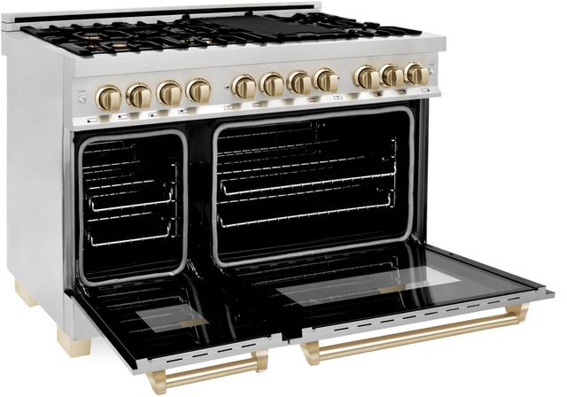 ZLINE Autograph Edition 48" Stainless Steel Pro Style Dual Fuel Range with Polished Gold Accents -1