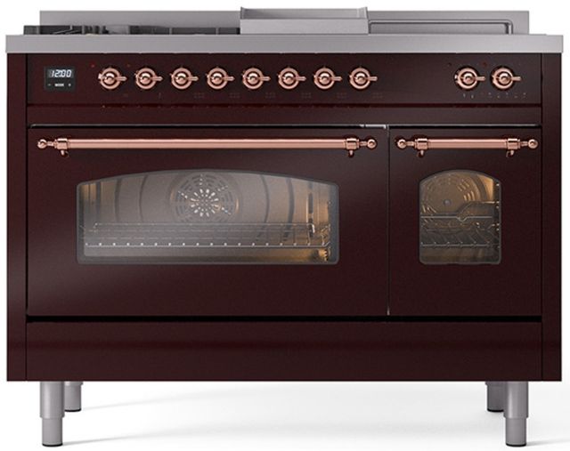 Ilve® Nostalgie II Series 48" Burgundy Pro Style Dual Fuel Range-0