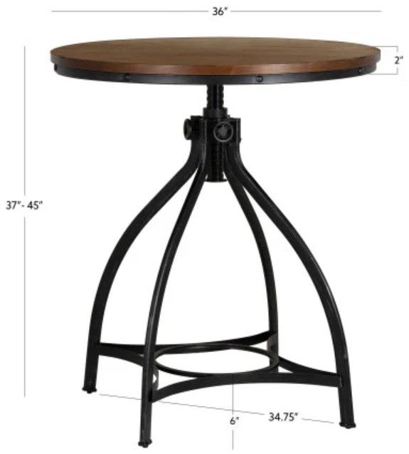 Powell® Haywood Brown Wooden Top Bar Table with Steel Base-2