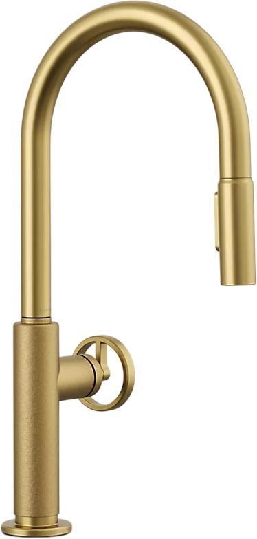 KOHLER® Billet® Vibrant Brushed Moderne Brass Kitchen Sink Faucet with 2-Function Sprayhead and Round Handle-0