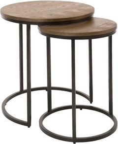 Ensemble de 2 tables basses à plateaux de bois naturel rustique avec bases noires de Decor-Rest® Furniture LTD Berlin