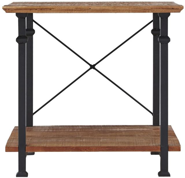 Mazin Furniture Factory Brown End Table with Black Metal Frame -1