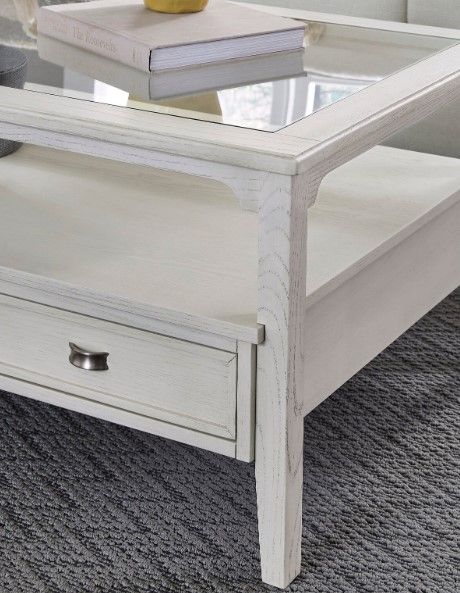 Null Furniture Outer Banks Glass Top Large Rectangular Cocktail Table with Sand Dune Base-1