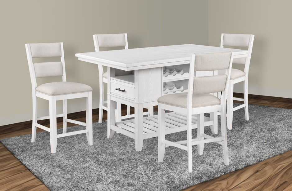 Crown Mark Wendy 5-Piece White Counter Height Dining Set Darvin