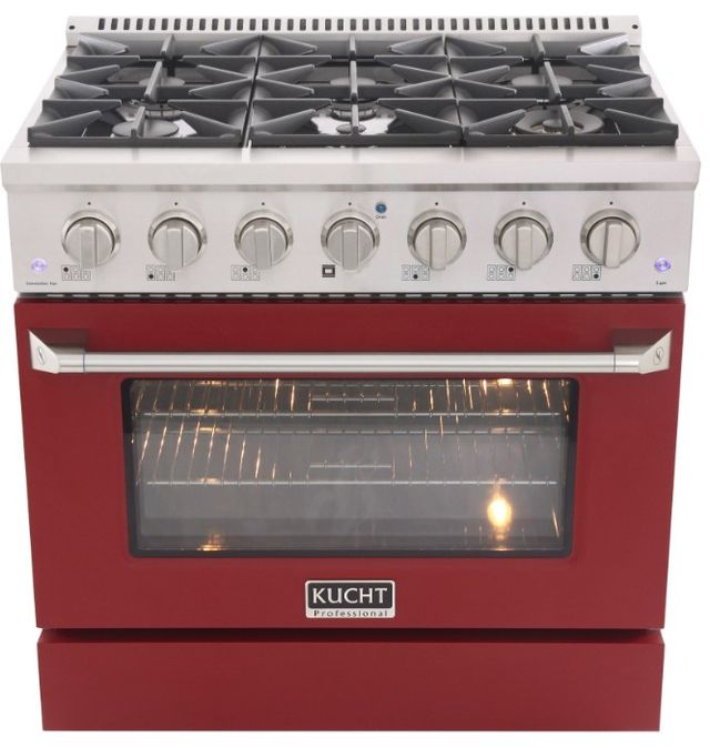 Kucht Professional KDF Series 36" Stainless Steel Pro Style Dual Fuel Range with Red Door-0