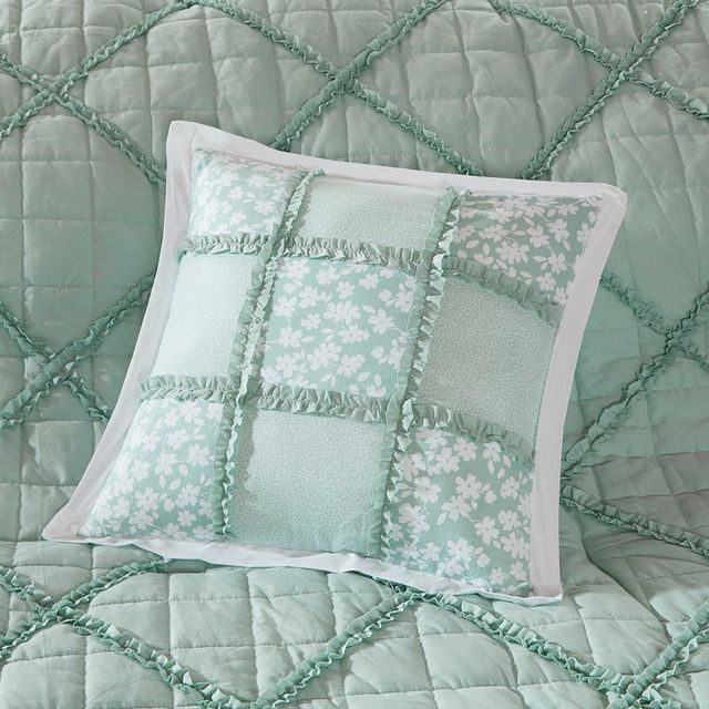 Olliix by Madison Park 9 Piece Seafoam Queen Mindy Cotton Percale Comforter Set-2