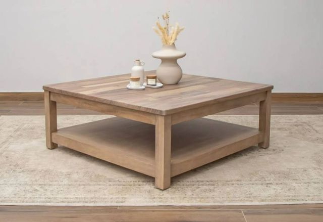 International Furniture Direct Natural Parota Brown Square Cocktail Table-1