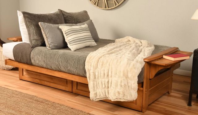 Kodiak Furniture Phoenix Suede Navy/Butternut Full Storage Futon with Mattress-1