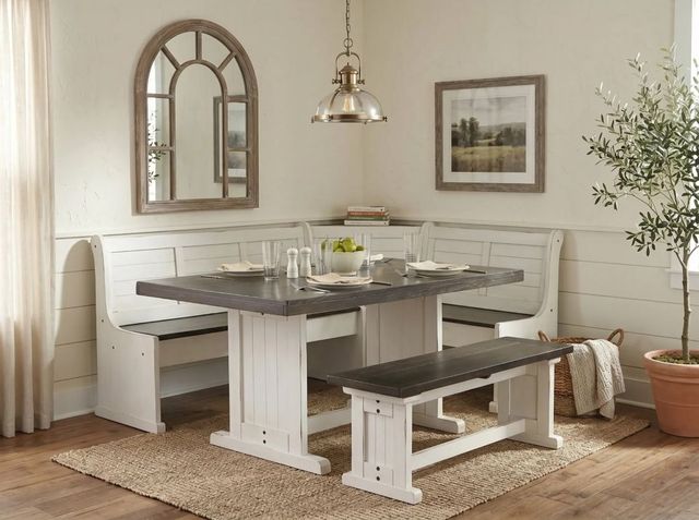 Sunny Designs™ Carriage House 4-Piece Cottage White/European Dark Breakfast Nook Set-1
