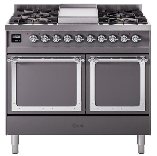 Ilve® Nostalgie II Noblesse 40'' Graphite Matte Pro Style Dual Fuel Range with Chrome Trim-0