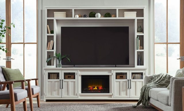 aspenhome® Finnegan White 98" Fireplace Console and Hutch-2