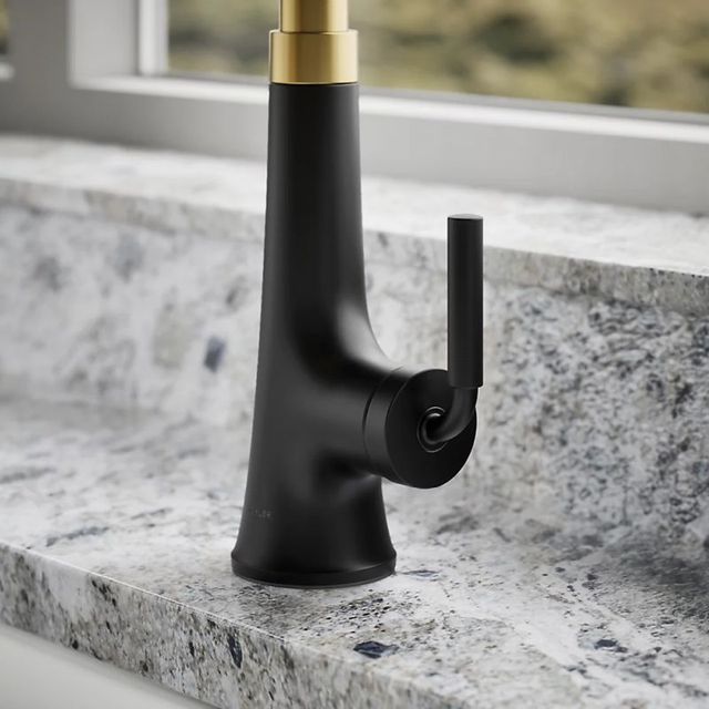 KOHLER® Tone® Brushed Moderne Brass/Matte Black Kitchen Sink Faucet with 3-Function Sprayhead-4