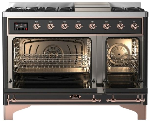 Ilve® Majestic III 48" Graphite Matte Pro Style Dual Fuel Natural Gas Range with Solid Door and Copper Trim-1
