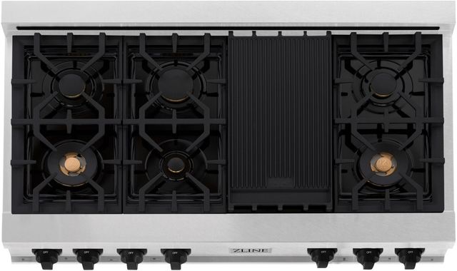 ZLINE Autograph Edition Classic 48" Satin Stainless Steel Gas Rangetop with 8 Burners, Porcelain Cooktop and Matte Black Accents-2