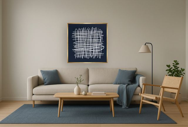 Classy Living Outspoken Golden Grid Abstract on Midnight Blue Wall Art-1
