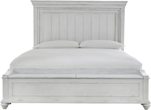 Benchcraft® Kanwyn Whitewash King Panel Bed with 1-Bench Storage -1