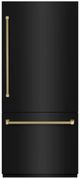 ZLINE Autograph Edition 36" 19.8 Cu. Ft. Black Stainless Steel Built In Bottom Freezer Refrigerator with Graphite Gray Interior and Champagne Bronze Helix Handles and Water Dispenser-0