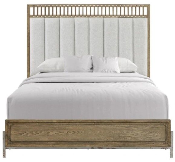 Bernards Elure Latte/White Upholstered and Strap King Panel Bed-1