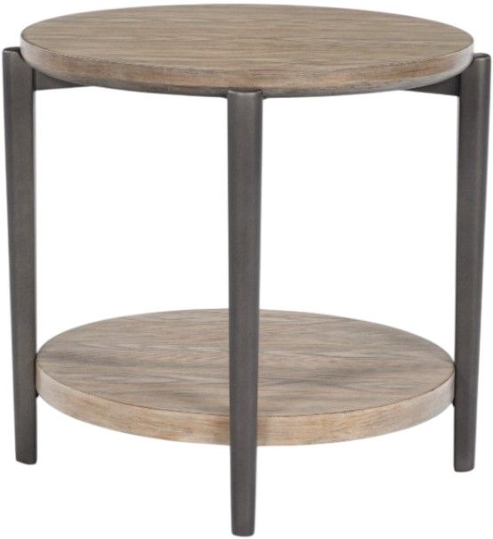 Signature Design by Ashley® Dyonton Light Grayish Brown Top End Table with Gunmetal Base-1