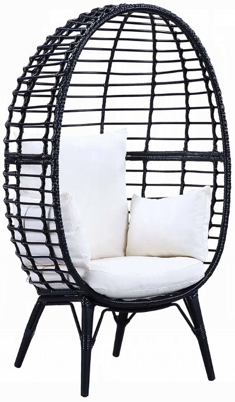 ACME Furniture Penelope Black/Light Gray Metal/Wicker Outdoor Patio Lounge  Chair with Cushions