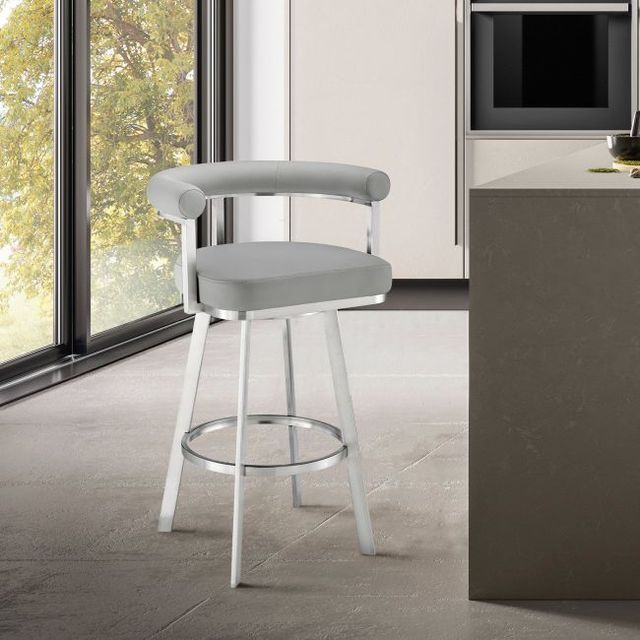 Armen Living Magnolia Brushed Stainless Steel/Light Gray Swivel Counter Stool-1