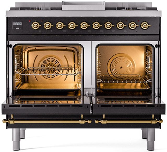 Ilve® Nostalgie II Series 40" Glossy Black Pro Style Dual Fuel Range-1