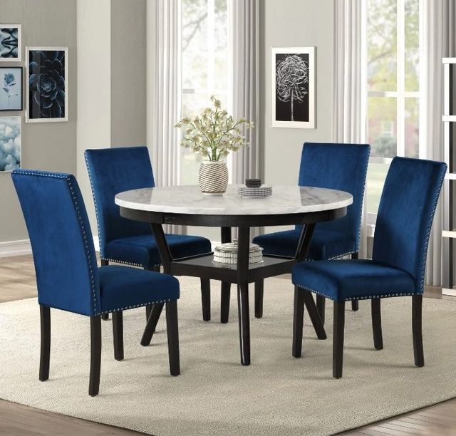 New Classic® Home Furnishings Celeste Marble Top Round Dining Table with Espresso Base-1