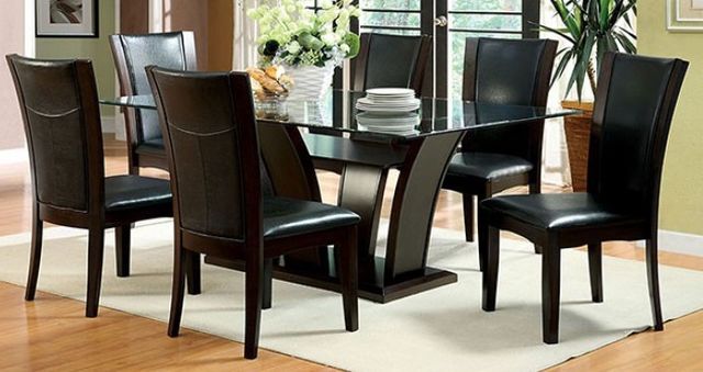 Furniture of America® Manhattan I Glass Top Rectangular Dining Table with Dark Cherry Base-1