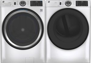 front view of the GE® White Front Load Laundry Pair