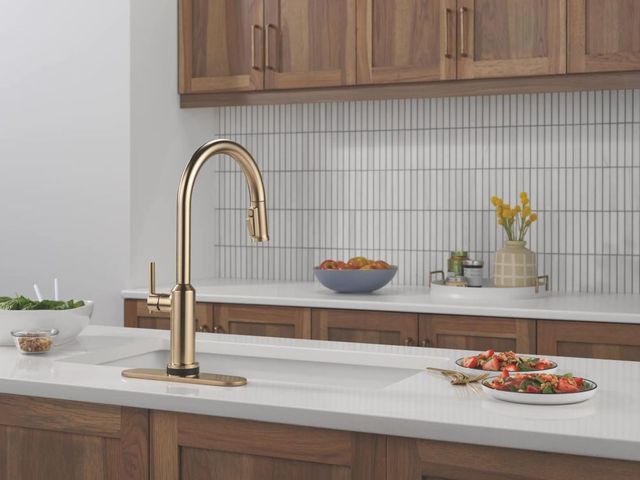 Delta Cordova™ Champagne Bronze Touch2O® Technology Lumicoat® Kitchen Faucet with Touchless Technology-3