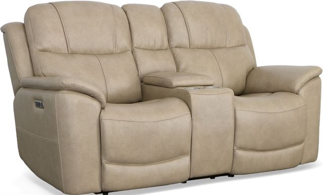 Flexsteel® Crew Pebble Power Reclining Loveseat with Console and Power Headrests and Lumbar-0