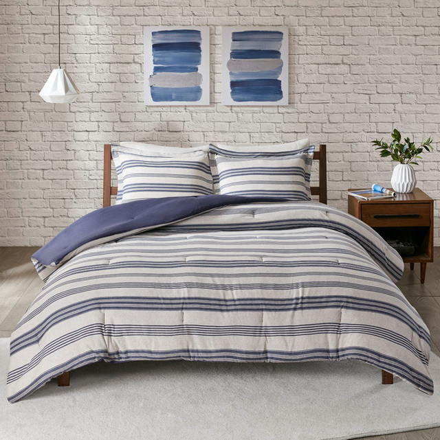 Olliix by Urban Habitat Cole Navy Twin/Twin XL Stripe Ultra Soft Cotton Blend Jersey Knit Comforter Set-3