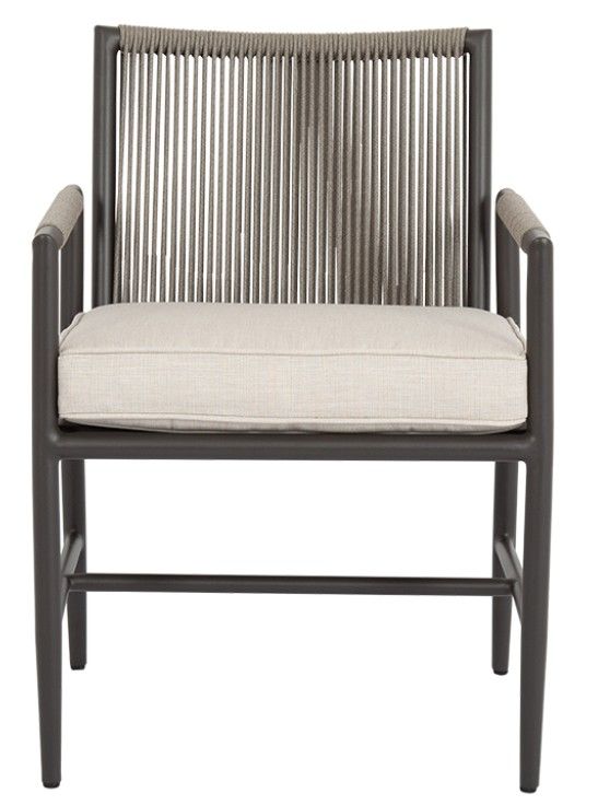 Sunset West Pietra Stone Gray Aluminum/Olefin Rope Outdoor Dining Arm Chair with Echo Ash Cushion-1