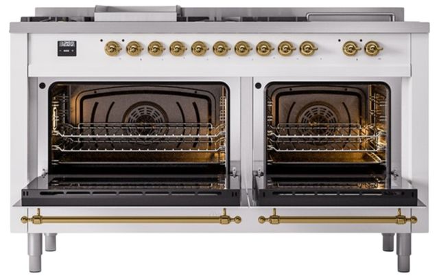 Ilve® Nostalgie II Noblesse 60'' Custom RAL Color Pro Style Dual Fuel Range with Brass Trim-2