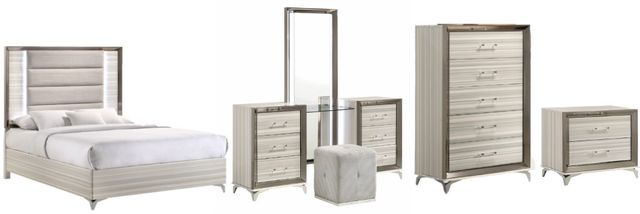 Global Furniture USA Zambrano 5-Piece White Queen Bedroom and Vanity Set-0