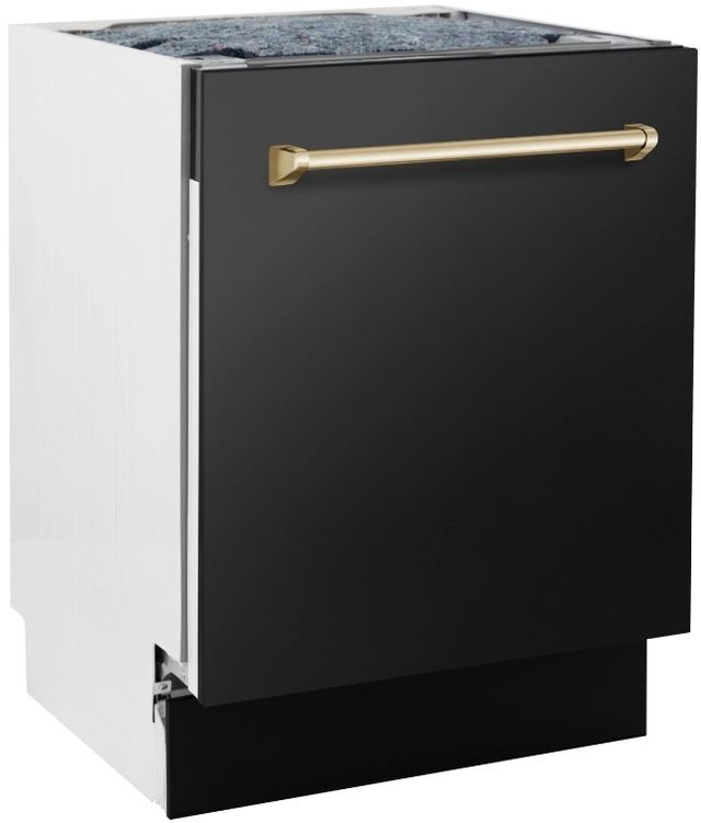 Zline Autograph Edition Tallac Series 24" Black Stainless Steel Top Control Built in Dishwasher with Polished Gold Handle-3
