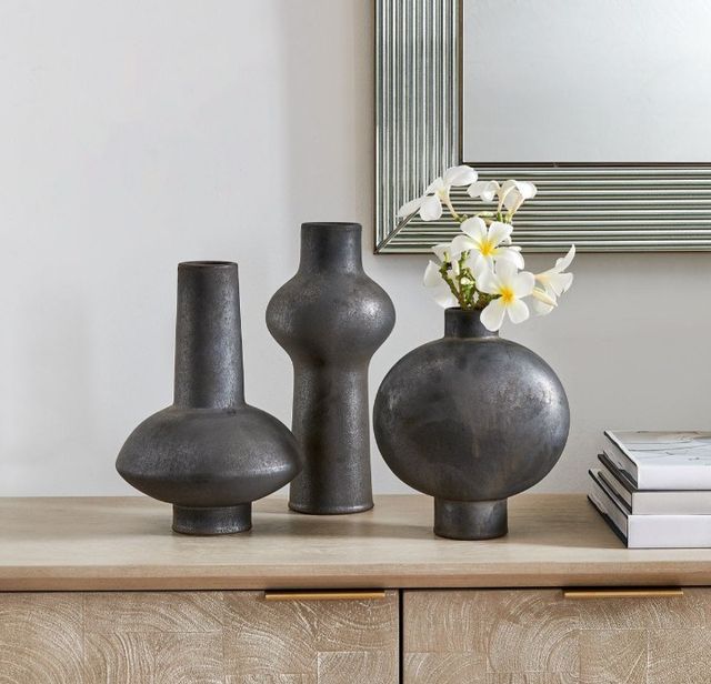 Uttermost® Charcoal Bloom 3-Piece Black Indoor-Outdoor Ceramic Vase Set-4