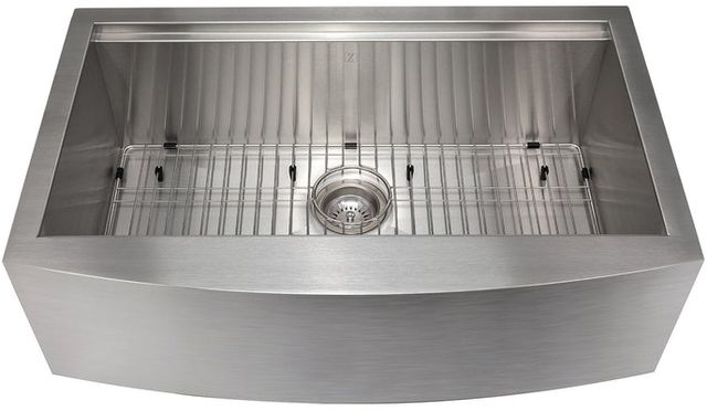 ZLINE Moritz 33" Satin Stainless Steel Farmhouse Apron Mount Single Bowl Kitchen Sink with Bottom Grid and Accessories-1