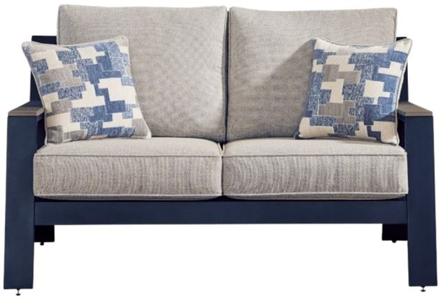 Signature Design by Ashley® Mabry Shores Driftwood/Navy Blue Aluminum/Fabric Outdoor Loveseat-2