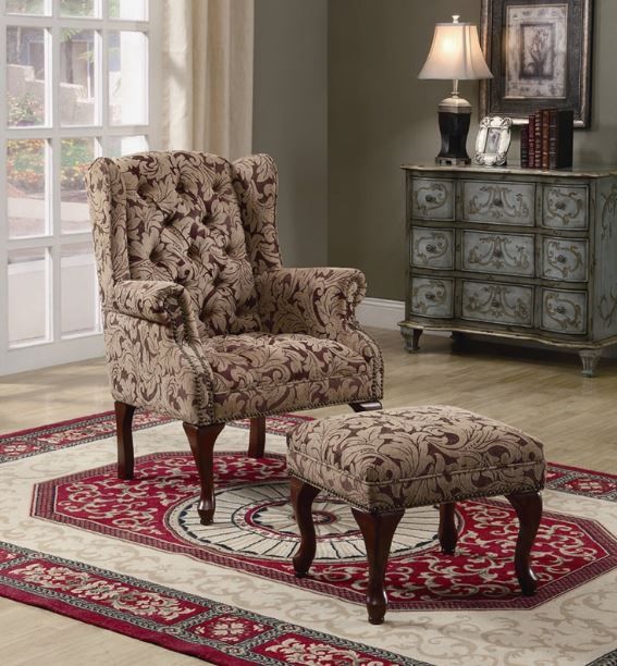 Coaster® Wing Back Chair and Ottoman-0