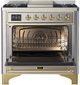 Ilve® Majestic III 36'' Stainless Steel Pro Style Dual Fuel Natural Gas Range with Triple Glass Door and Brass Trim-2