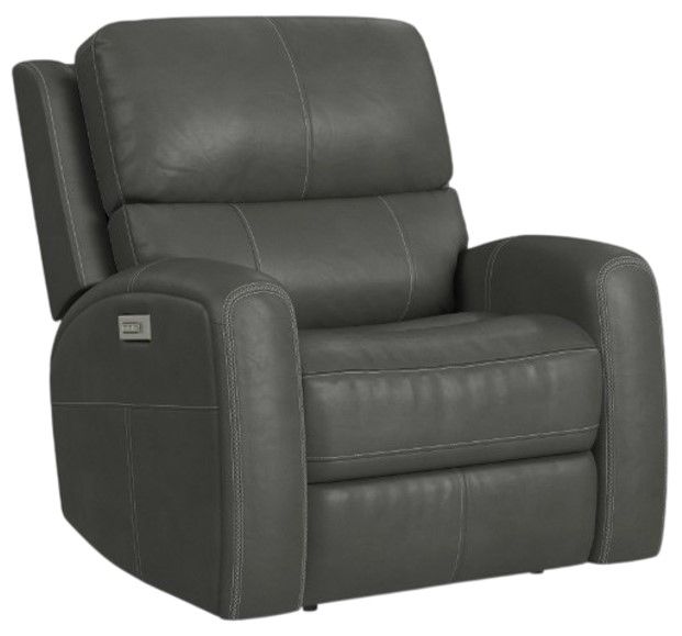 Flexsteel® Linden Charcoal Leather Power Recliner with Power Headrest and Lumbar-3
