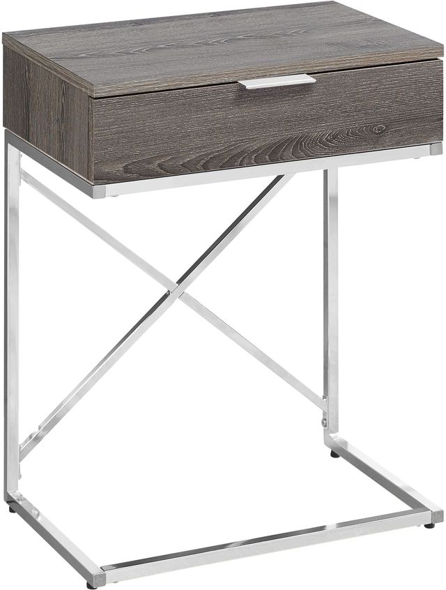 Monarch Specialties Inc. Dark Taupe 24"H Drawer Accent Table with Chrome Metal Base-0